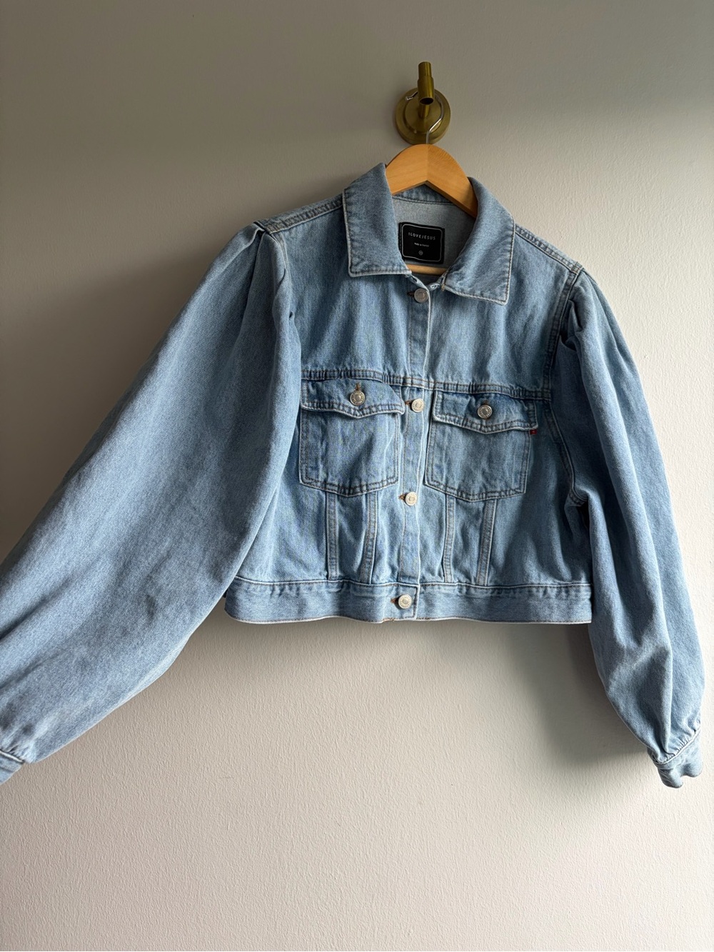 I love Jesus Light Blue Cropped Denim Jacket - Women's - Picture 3 of 7